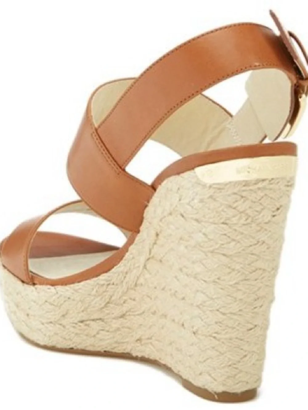 Michael Kors Poesy Tan Leather Espadrille Wedge Sandals